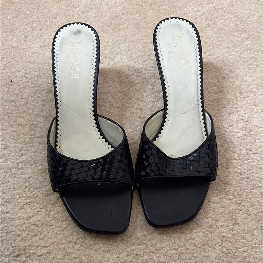 Lauren Ralph Lauren Black Woven Slide Mules